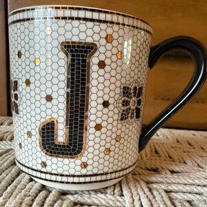 Anthropologie Bistro Tile Initial J Mug
